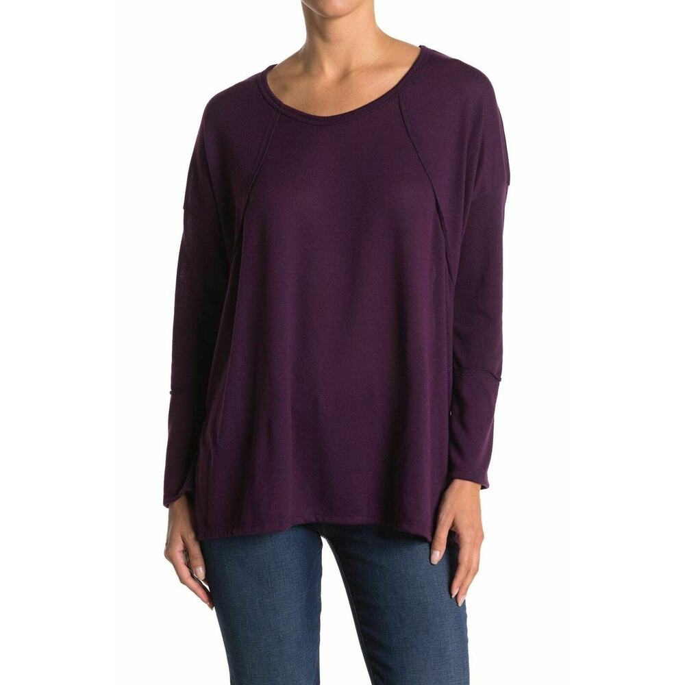 Forgotten Grace Womens Crew Neck Side Slit Long Sleeve T-Shirt Purple S, $20 NWT